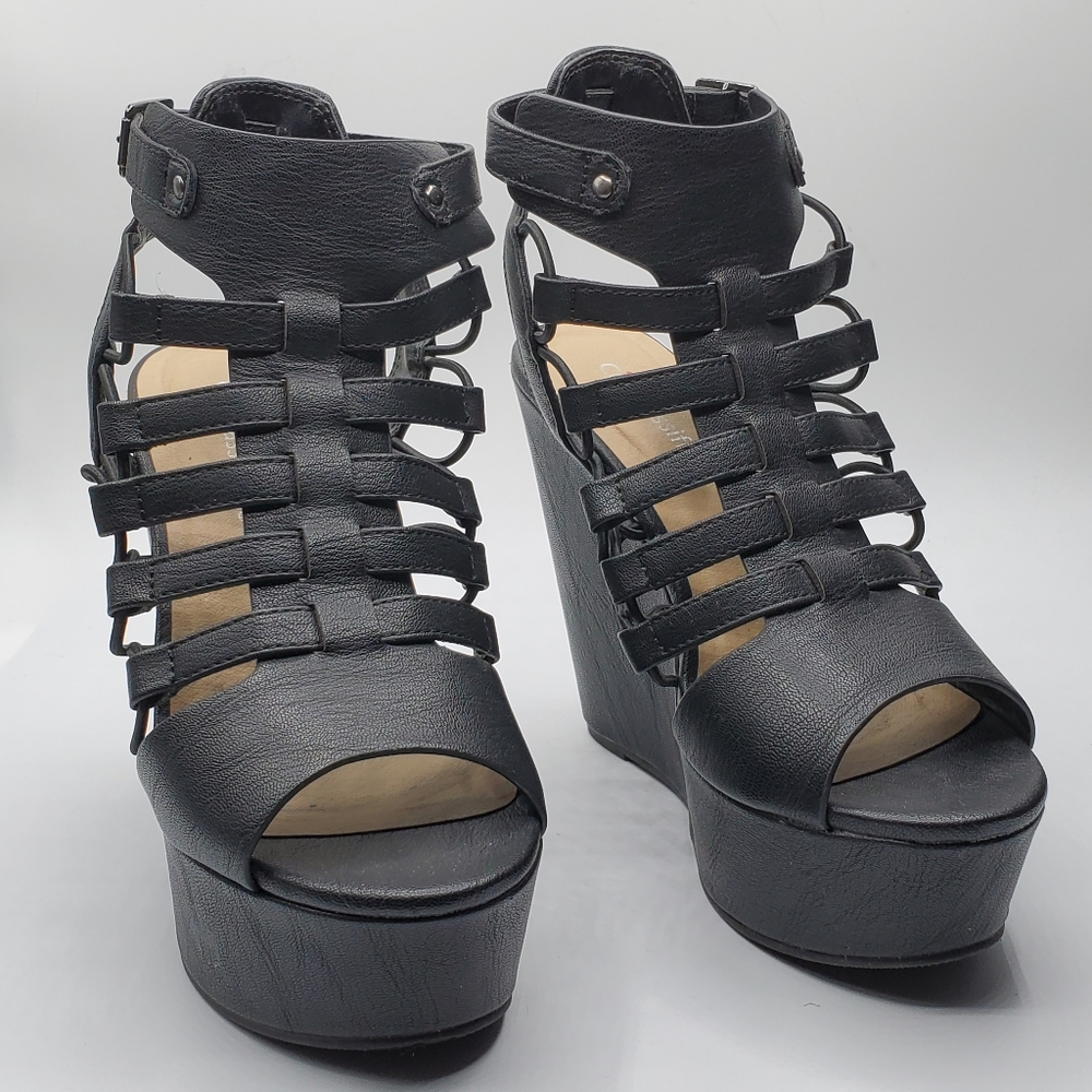 Rare 90s y2k 1.75" platform, 5.25" wedge heel strappy sandals size 5.5 - Picture 11 of 11
